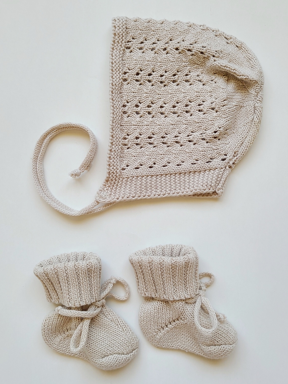 Olive & Cradle Knit Booties And Bonnet Set